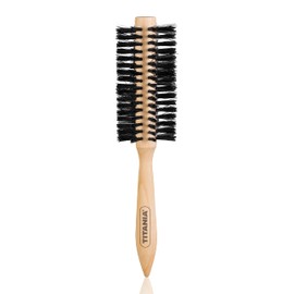 TITANIA Wooden Round Brush • Blow Drying Brush • Wooden Hair Brush • Styling Brush for Men & Women • Real Hair Bristles • Hair Brush (22 cm)