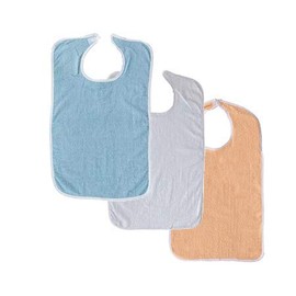 NOBLES HEALTH CARE PRODUCT SOLUTIONS 6 Pack Terry Adult Bib with Hook and Loop Fastener (Blue, White, Peach)