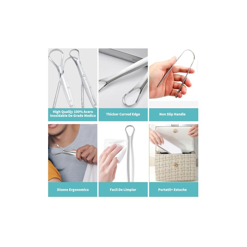 Set de 4 Limpiador de Lengua, Raspador de Lengua Reutilizable