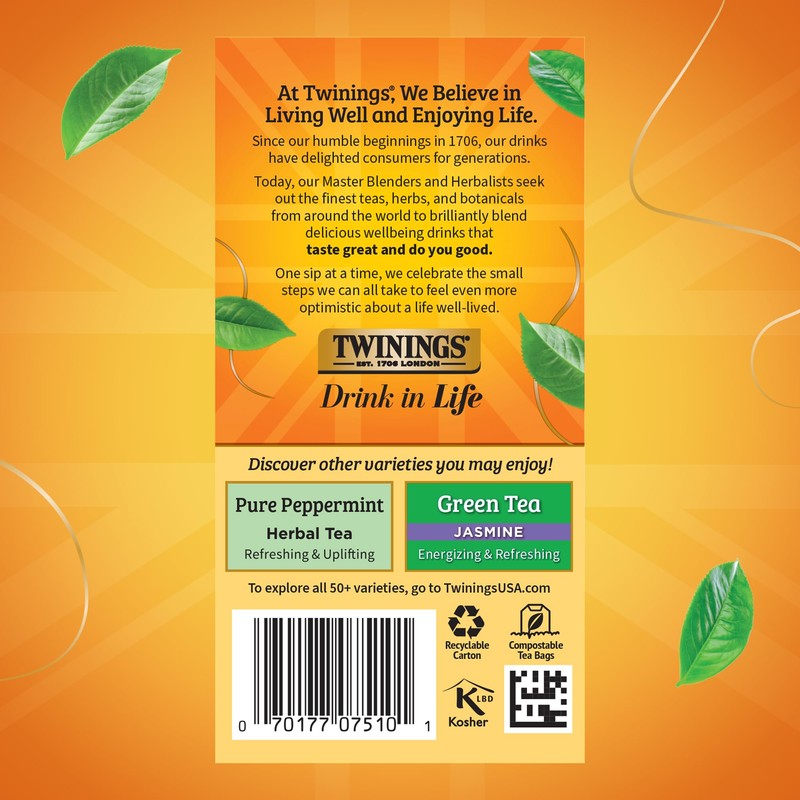 Twinings Lemon & Ginger Herbal Tea Individually Wrapped Bags, 20