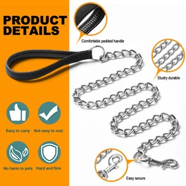 Heavy Duty Metal Dog Leash, 6FT Chew Proof Pet Leash Chain with Soft Padded Handle for Large & Medium Size Dogs (180cm*3mm)