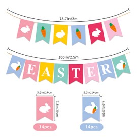 Easter Bunting,Easter Decorations,Rabbit Bunting Easter Egg Bunny Carrot Happy Easter Bunting Garland for Home Easter Party Supplies Spring Decorations Photo Props