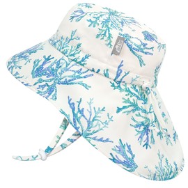 Jan & Jul Quick Dry Sun-Hat with Neck Flap for Swimming, Beach Hat with Wide Brim for Toddlers (Blue Coral, M: 6-24 Months)
