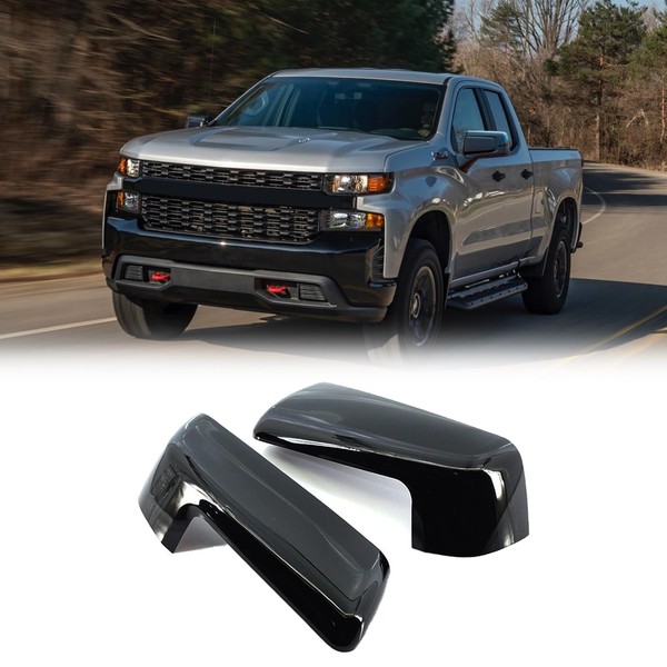Glossy Black Mirror Cap Cover Compatible with 2019-2022 Chevy Silverado 1500, Car Accessories Rearview Wing Mirror Cap ABS Plastic