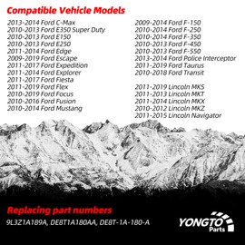 Yongtoparts TPMS Sensor Compatible with Ford E150 E250 E350 F150, Lincoln MKS, 315 Mhz Tire Pressure Sensors 4PCS Replaces OE 9L3Z1A189A DE8T1A180AA