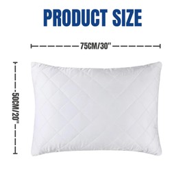 Set of 2 Waterproof Pillow Protector, JOMWEN Quilted Zipped, Ultra-Soft & Machine Washable Pillow Protectors, Breathable Hypoallergenic and Noiseless, Comfortable, White (2, 50cm x 75cm)