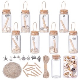 PH PandaHall 8 Sets Beach Decorations for Home Message in a Bottle Kit Ocean Themed Pendants Nautical Gifts for Jewellery Making Coastal Tree Topper Bottle: 3x1.5 Inch