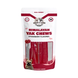 Benji & Louie Yak Chews for Dogs, Himalayan Yak Chews for Medium and Large Dogs, Strawberry Flavored, 2 Count, (Medium, Strawberry)