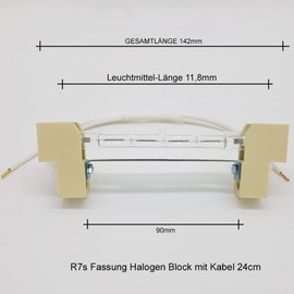 R7s Lamp Holder 142 mm Block for 118 mm LED or Halogen Rod with 24 cm Strand High Voltage Socket Steatite