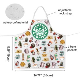 WCGXKO Brewster Coffee Apron - Unisex Adult Apron - 30" x 27" - 2 Pockets - Polyester - Fashion - Animal Crossing: New Horizons Fans, Gamers - Coffee, Cartoon