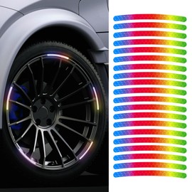QZTYTY 20PCS Reflective Car Wheel Decorative Stripe Stickers, Car Wheel Decals, Night Safety Warning Car Stickers, Anti-Scratch Reflective Rim Stickers Universal for Cars Motorcycles (Colorful)