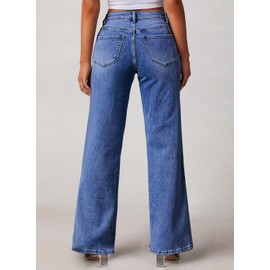 Pink Queen Women's Seamed Panel Patchwork Wide Leg Denim Pants High Rise Baggy Boyfriend Mom Trousers Jeans with Pockets Button Closure Dark Blue XL