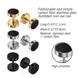 Aroncent Round Plate Stud Earrings Set: 3 Pairs Stainless Steel Minimalist Circle Design Earrings for Men and Women Gold Silver Black 8 mm, Stainless Steel