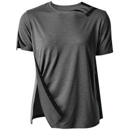 Post Shoulder Surgery Shirts for Men Women Unisex After Rotator Cuff Surgery Shirt Snap Access Recovery Hospital Shirt (US, Alpha, Small, Regular, Regular, Deep Grey)