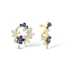 Santuzza 925 Sterling Silver Gardenia Earrings Blue Nano Cubic Zirconia Flower Wreath French Lock Hoop Earrings for Women