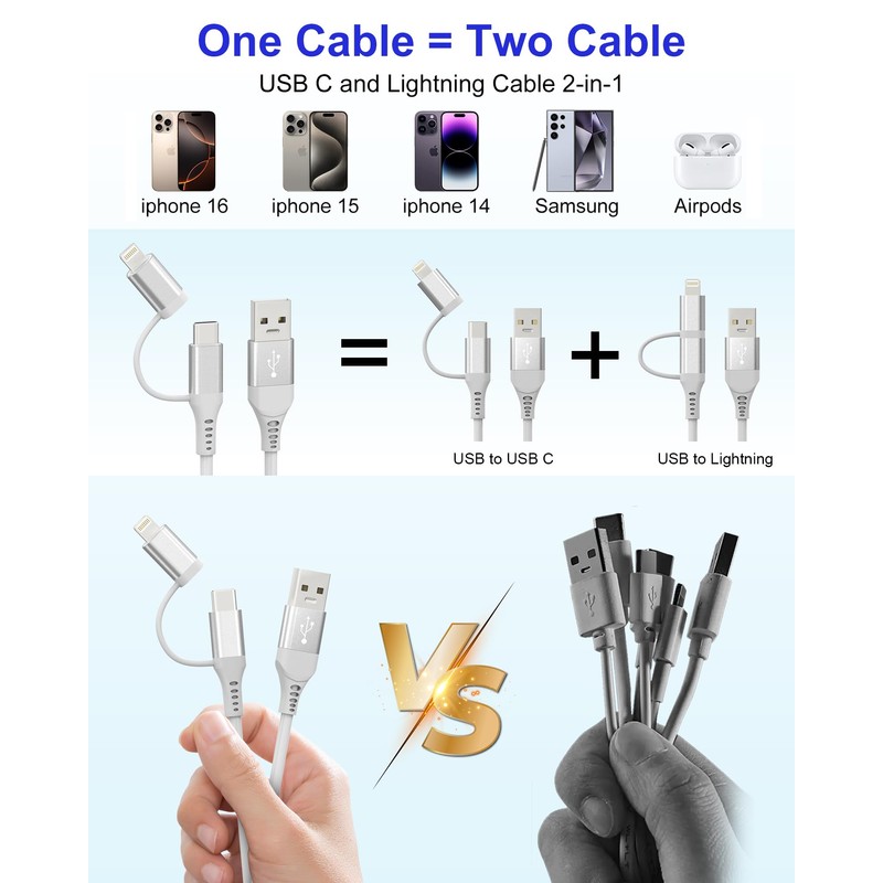 USB to Lightning and USB C Cable 2 in 1