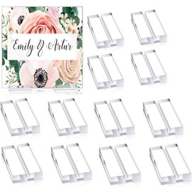 Mtxorvix 12 Pieces Acrylic Stands Clear Place Card Holders,Acrylic Sign Holder, Card Display Stand, Card Slot Stand for Wedding Table Numbers Display Stands Photos Wedding Party Events Office Business