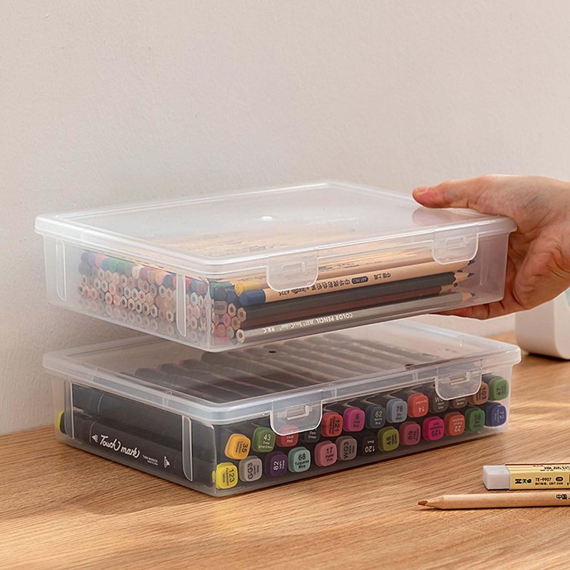 Hnonoxy Plastic Box with Lid, Plastic Storage Box Pens, Transparent