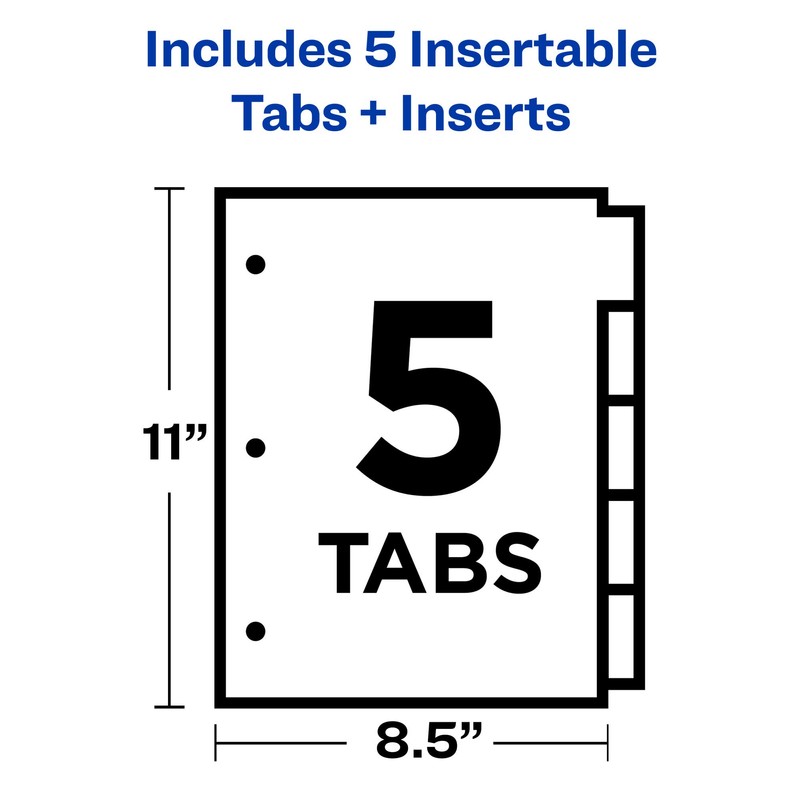 Avery 5-Tab Binder Dividers, Insertable Multicolor Big Tabs, 1 Set