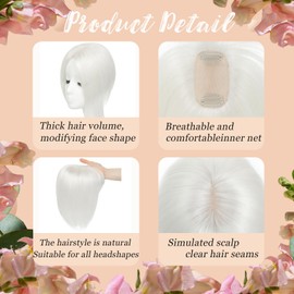 EROADE Hair Toppers for Women Real Human Hair， 360°3D Cover Toppers Hairpieces for Women with Thinning Crown Wispy Clip in Bangs Realistic Scalp Hairline (60#, Side Bangs)