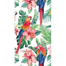 IHR Ideal Home Range Dinner Napkins Disposable 3-Ply Paper Hand Towels, 8.5" x 4.5", Scarlet Macaw & Hibiscus, 16-Count