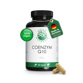 GREEN NATURALS Coenzym Q10 hochdosiert C 250mg pro Kapsel C 180 vegane Kapseln C 6 Monate Reichweite C hochwertiges Q10 aus Fermentation in Deutschland produziert & laborgeprft C Green Naturals?