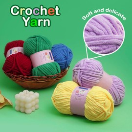 Mooaske Chunky Chenille Yarn - Multicolored Velvet Baby Blanket Yarn for Knitting & Crocheting - Soft Fluffy Amigurumi Yarn - 568 Yards (Set A)