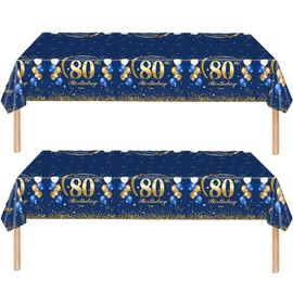 2Pcs Navy Blue Happy 80th Birthday Party TableCloth,137*274cm Plastic Blue and Gold 80th Table Cloth for Man Men Him Birthday Table Decorations Disposable Party Tablecovers for Adults Birthday Party