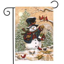 Briarwood Lane Winter Friends Garden Flag Snowman & Cardinals Winter Seasonal Banner 12.5"x18"