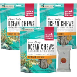 Aurora Pet Bundle Pack (3) The Honest Kitchen Ocean Chews Crispy Cod Fish Skins Dog Treats (2.75 ounce) with AuroraPet Wipes