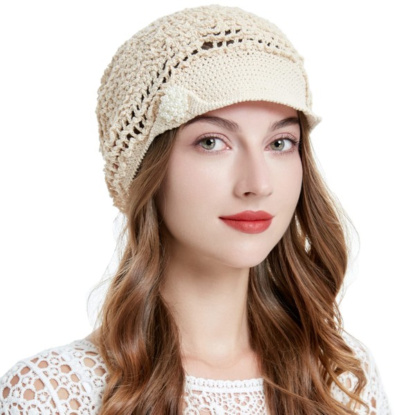 ZLYC Women Summer Slouchy Crochet Hat Handmade Cutout Knit Skull