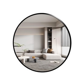 Round Mirror, Black Round Mirror 28 Inch Round Bathroom Mirror Round Wall Mirror Frosted Metal Frame Anti-Rust Tempered Glass Mirror for Bathroom Bedroom Entryway Living Room