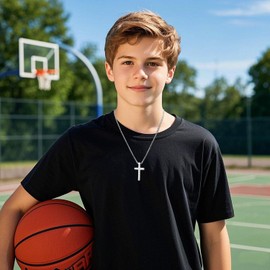 WINFY Basketball Cross Necklace for Boys Men Inspirational Christian Bible Verse Cross Pendant Stainless Steel Chain 20+2 inch Basketball Jewelry Religious Gift for Men(Silver 1-9)