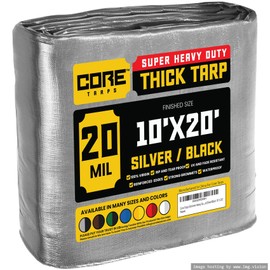 Core Tarps Extreme Heavy Duty 20 Mil Tarp Cover, Waterproof, UV Resistant, Rip and Tear Proof, Poly Tarpaulin with Reinforced Edges for Roof, Camping, Patio, Pool, Boat (Silver/Black 10′ X 20′)