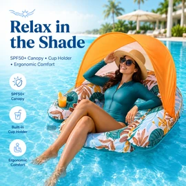 Inflatable Pool Float with Canopy for Adults – Shaded Lounge Chair with Headrest for Pool & Beach Relaxation