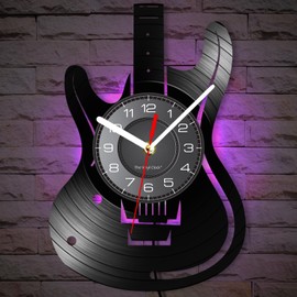 Timethink 12 Inch Guitar LED Wall Clock with 7 Luminous Modes, Musical Instruments Clock Remote Control Silent Guitar Shaped Wall Clock for Music Room Rock N Roll Decor Music Lovers Guitarist Gifts