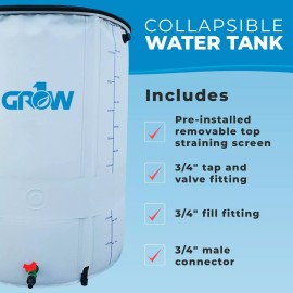 Grow1 Collapsible Water Tank HEAVY DUTY - Space Saving Water Reservoirs  - 13 Gallon