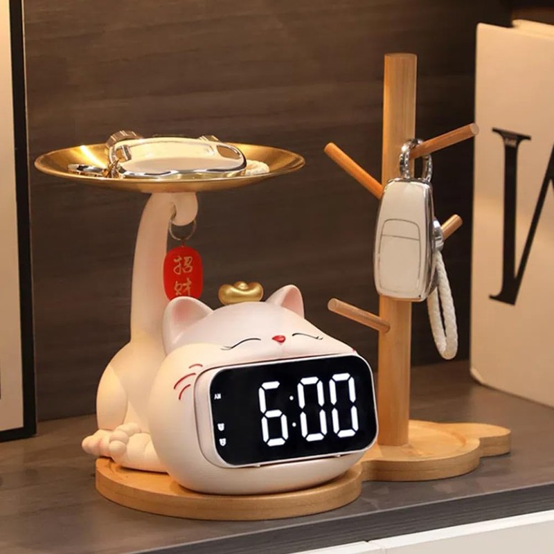 Itigoitie Cute Cat Desktop Clock Decoration,Smart Electronic Digital Mute Clock,Living