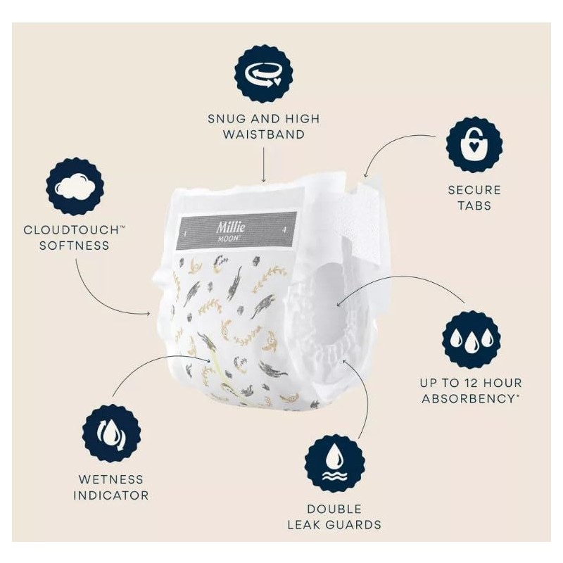 Millie Moon Luxury Diapers (Size-3 and Count-88) Diaper Weight Range: