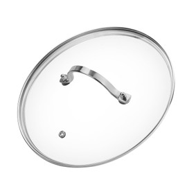 LC LICTOP 9.5" Tempered Glass Lid 304 Stainless Steel Wide Rim Cookware Cover Replacement for 9.5-Inch Pot or Pan (Seimicircular Strap Handle)