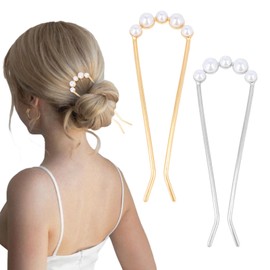 Pearl French Hair Pin Metal Gold Silver Hair Pins for Women Buns U Shaped Hair Pins for Women Styling Hair Fork for Thick Hair Girls Hair Accessories