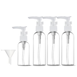 IBQKDSD Travel Bottles for Toiletries, 4 Pcs Refillable Pump Bottle Dispenser with Funnel, 100 Ml Travel Bottles for Shampoo Conditioner Body Wash Lotions (White)