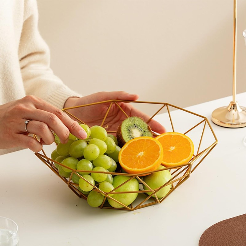 Soulnioi Fruit Bowl Geometric Fruit Basket Iron Storage Basket Decorative