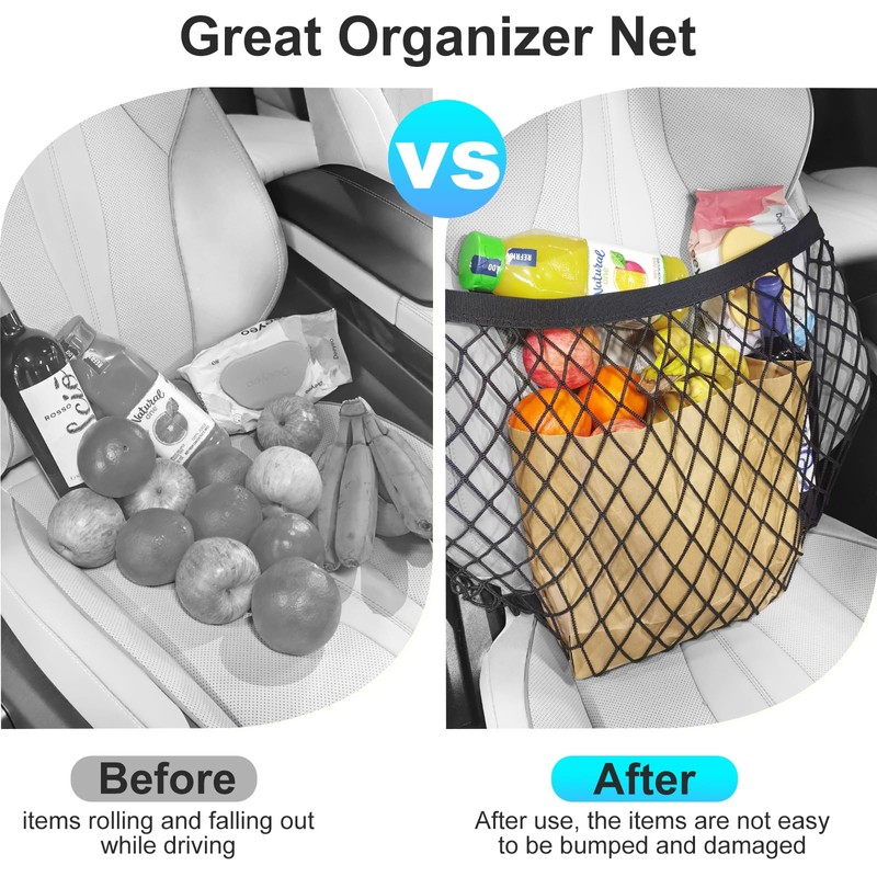 Car Front Seat Organizer Net, Automotive Storage Mesh Pocket for