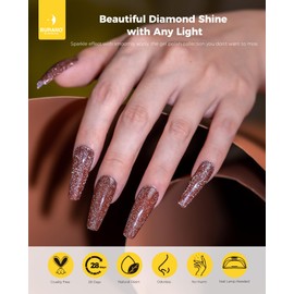 BURANO Reflective Gel Nail Polish, 7.3ml Reflective Diamond Nail Glitter Gel Polish, Sparkly Fall Winter Color Gel Polish Holographic Glitters Gel Polish UV Lamp Required (Caramel Brown SZ5)