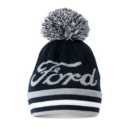 Ford Bobble Hat Dark Grey with Striped Cuff