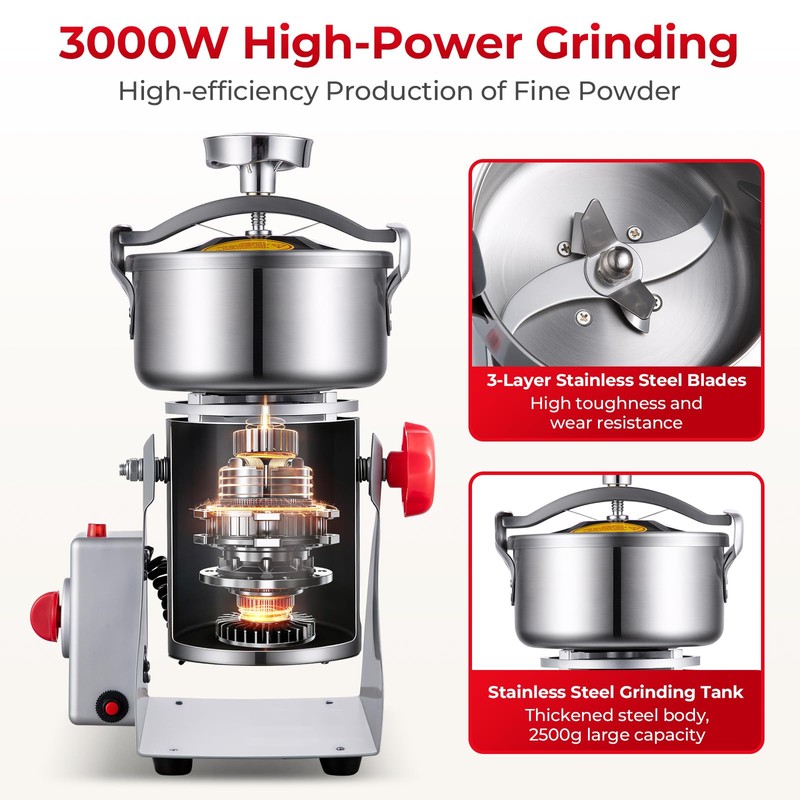 TERUISI Grain Mill Grinder, 800g Electric Grain Mill for Flour,