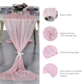VDS 14ft Chiffon Table Runner 29x170 Inches Shimmer Sheer Centerpiece Cloth for Wedding Bridal Shower Birthday Graduation Engagement Ceremony Event Party Banquet Table Decoration (6 PC)(Blush Pink)