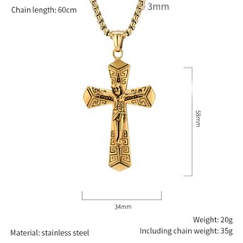 Aprila Men Wrench Cross Necklace,Stainless Steel Gold Crucifix Jesus Pendant Necklace Baptism Christian Jewelry,60cm Rolo Chain