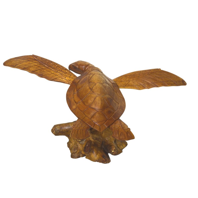 WorldBazzar Hand Carved Mahogany SEA Turtle ON Coral Log Drift